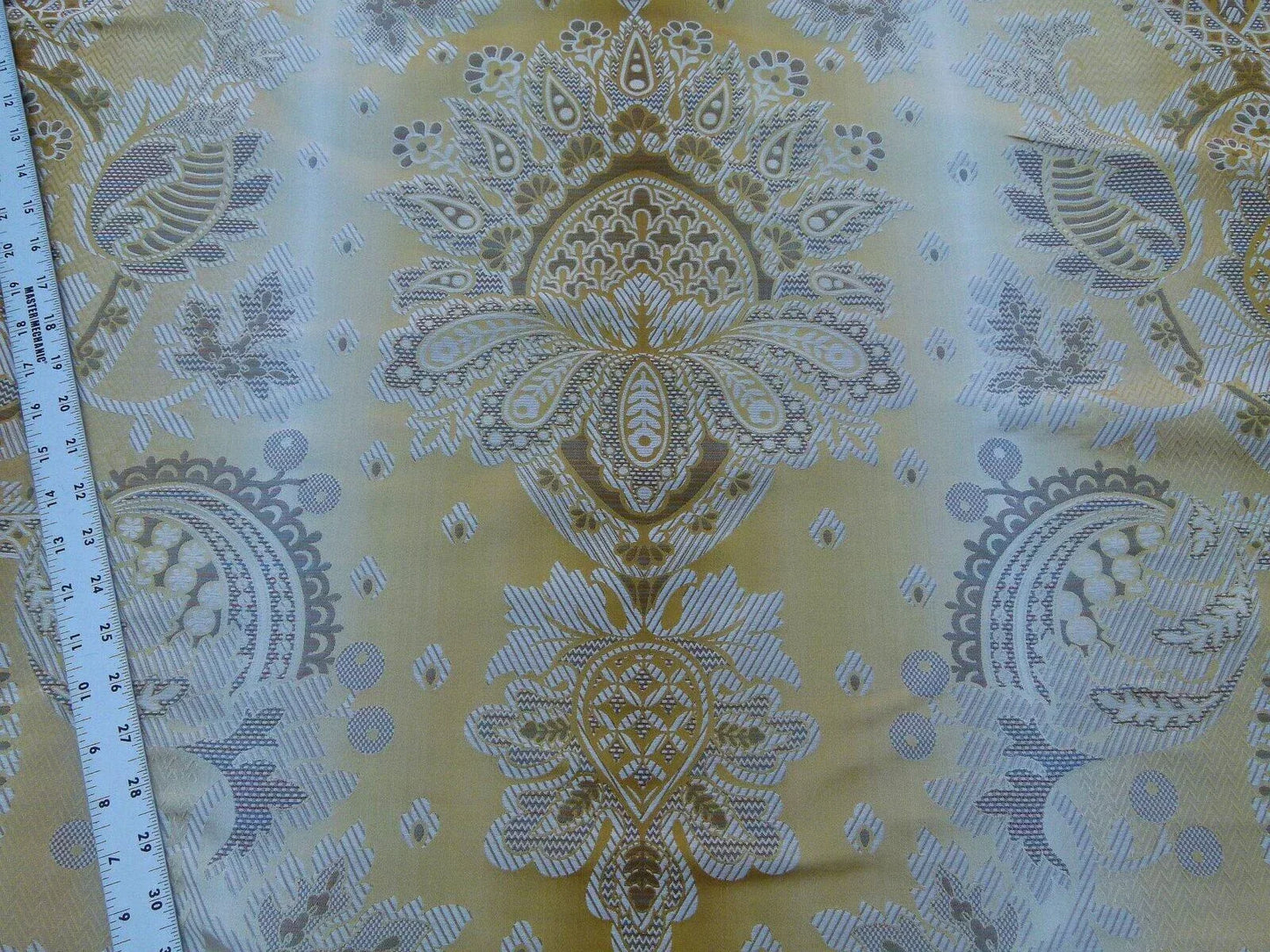 Scalamandre Teodora Ochre Gold Renaissance Classic Artichoke Silk Lampas Old World Weavers Silk Damask MSRP USD 338/Y