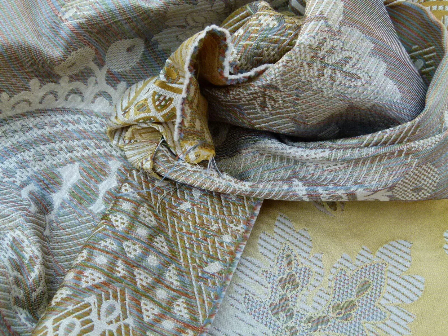 Scalamandre Teodora Ochre Gold Renaissance Classic Artichoke Silk Lampas Old World Weavers Silk Damask MSRP USD 338/Y
