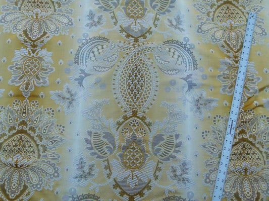 Scalamandre Teodora Ochre Gold Renaissance Classic Artichoke Silk Lampas Old World Weavers Silk Damask MSRP USD 338/Y