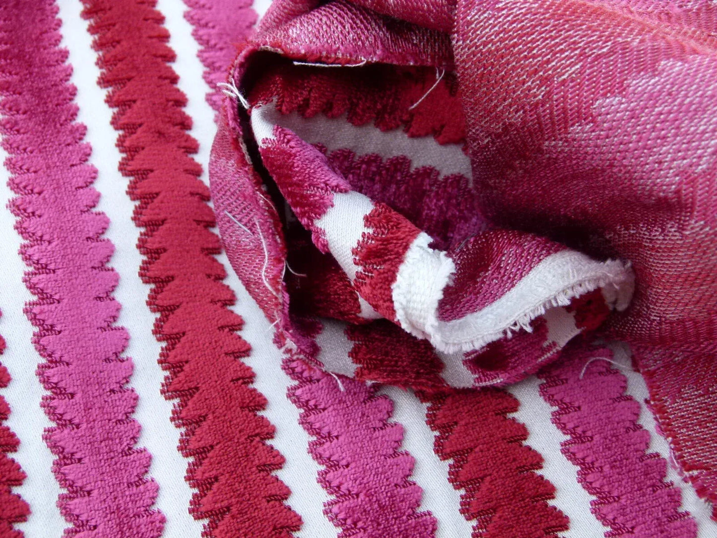 Scalamandre La Foltiere Carnation Cut Velvet Red Pink Old World Weavers MSRP USD 284/y