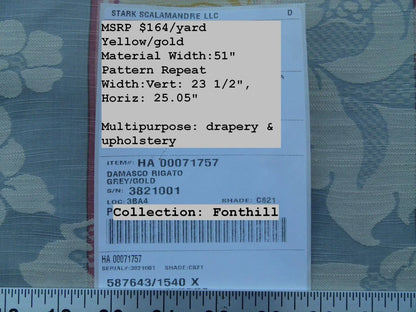 Scalamandre Damasko Rigato Damask Stripe Magnolia  Grey Gold Old World Weavers Fonthill MSRP USD 164/Y