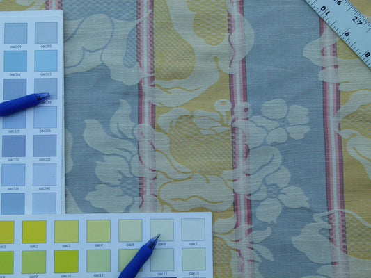 Scalamandre Damasko Rigato Damask Stripe Magnolia  Grey Gold Old World Weavers Fonthill MSRP USD 164/Y