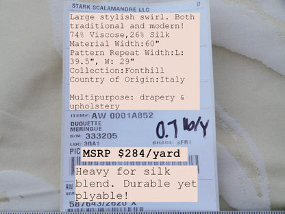 Scalamandre Duquette Meringue Off White Beige Old World Weavers Robust Silk Viscose Swirl Wave MSRP USD 284/y