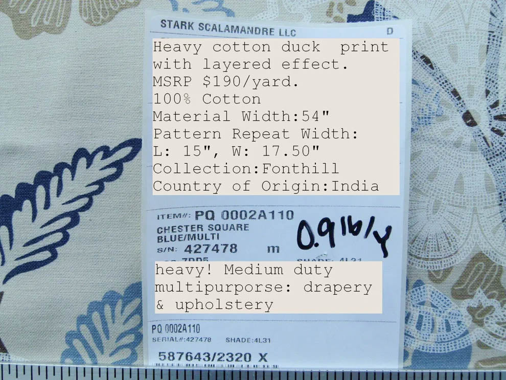 Scalamandre Chester Square Fh Blue Multi Printed Cotton Old World Weavers MSRP USD 190/Y