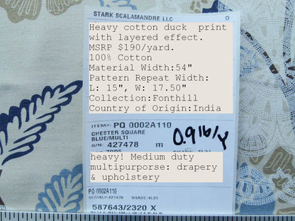 Scalamandre Chester Square Fh Blue Multi Printed Cotton Old World Weavers MSRP USD 190/Y