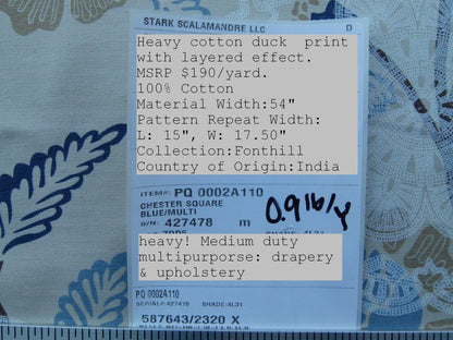 Scalamandre Chester Square Fh Blue Multi Printed Cotton Old World Weavers MSRP USD 190/Y