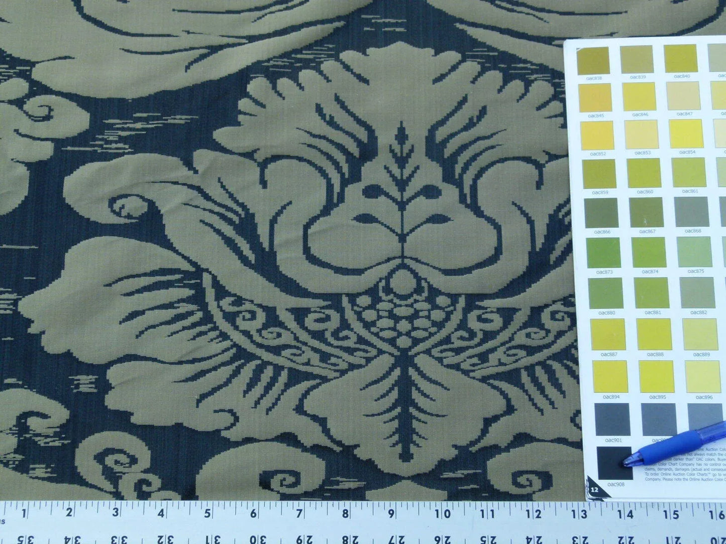 Scalamandre Orvieto In Black Gold Classic Renaissance 100% Silk Damask Old World WeaversMSRP USD 372/y