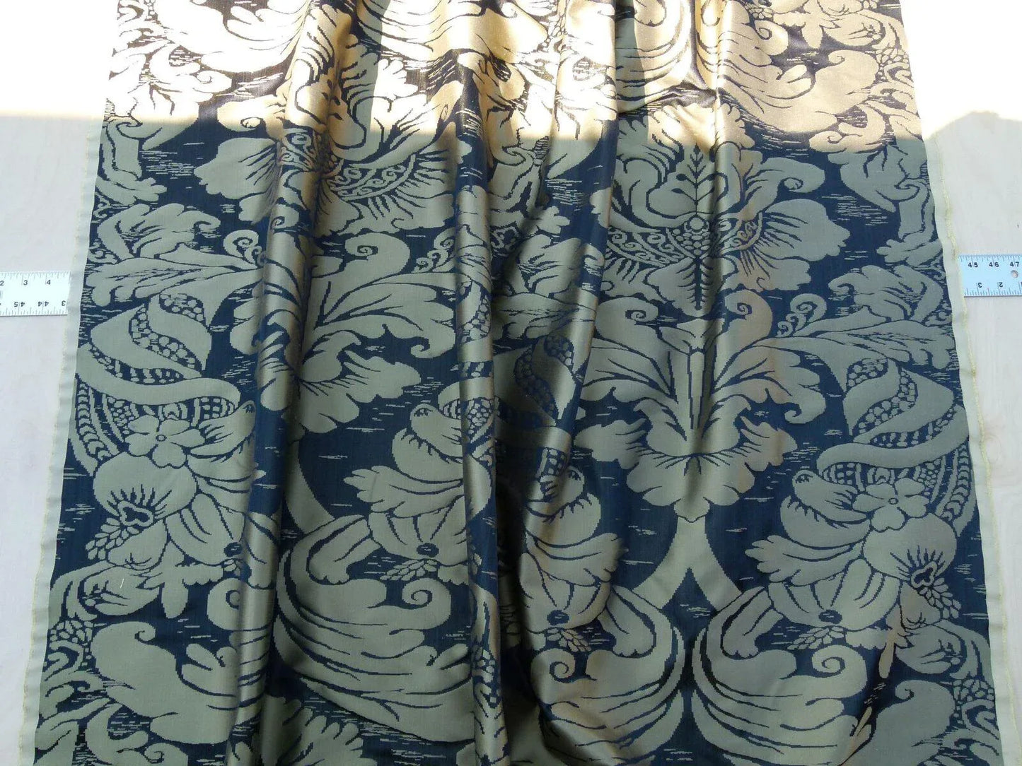 Scalamandre Orvieto In Black Gold Classic Renaissance 100% Silk Damask Old World WeaversMSRP USD 372/y