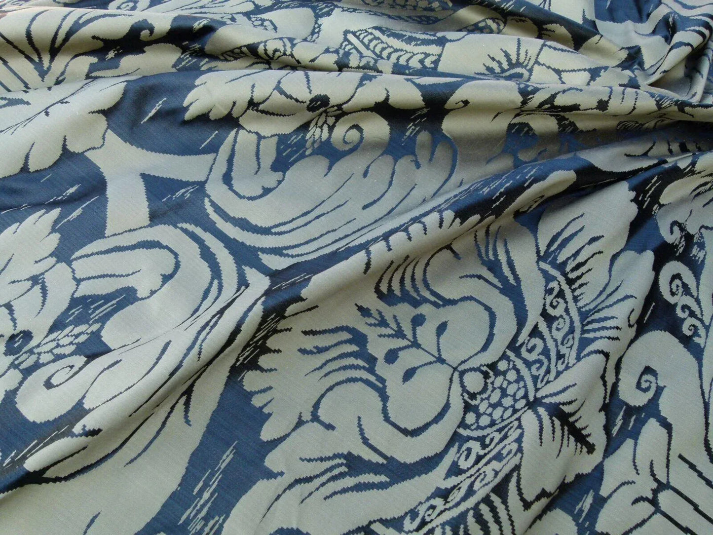 Scalamandre Orvieto In Black Gold Classic Renaissance 100% Silk Damask Old World WeaversMSRP USD 372/y