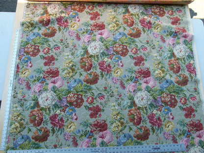 Scalamandre Veronica Taupe Rembrandt Rose Carnation Bouquet Red Green Pink Blue Old World Weavers Traditional Flower Tapestry MSRP USD 188