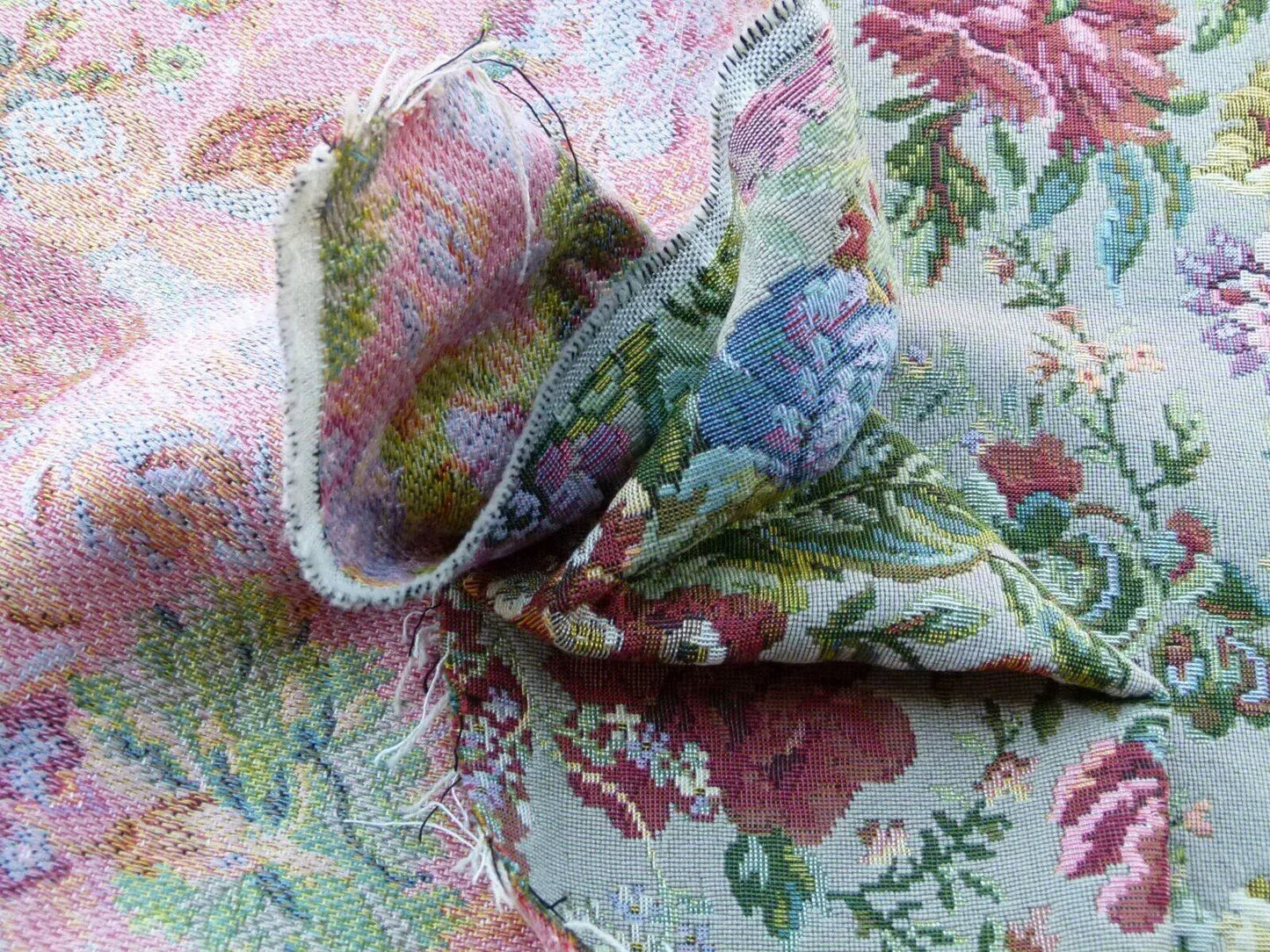 Scalamandre Veronica Taupe Rembrandt Rose Carnation Bouquet Red Green Pink Blue Old World Weavers Traditional Flower Tapestry MSRP USD 188
