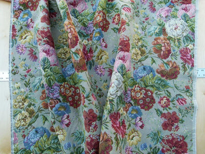 Scalamandre Veronica Taupe Rembrandt Rose Carnation Bouquet Red Green Pink Blue Old World Weavers Traditional Flower Tapestry MSRP USD 188