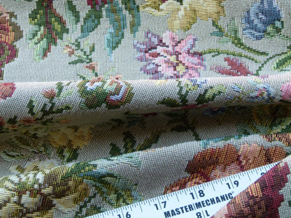 Scalamandre Veronica Taupe Rembrandt Rose Carnation Bouquet Red Green Pink Blue Old World Weavers Traditional Flower Tapestry MSRP USD 188