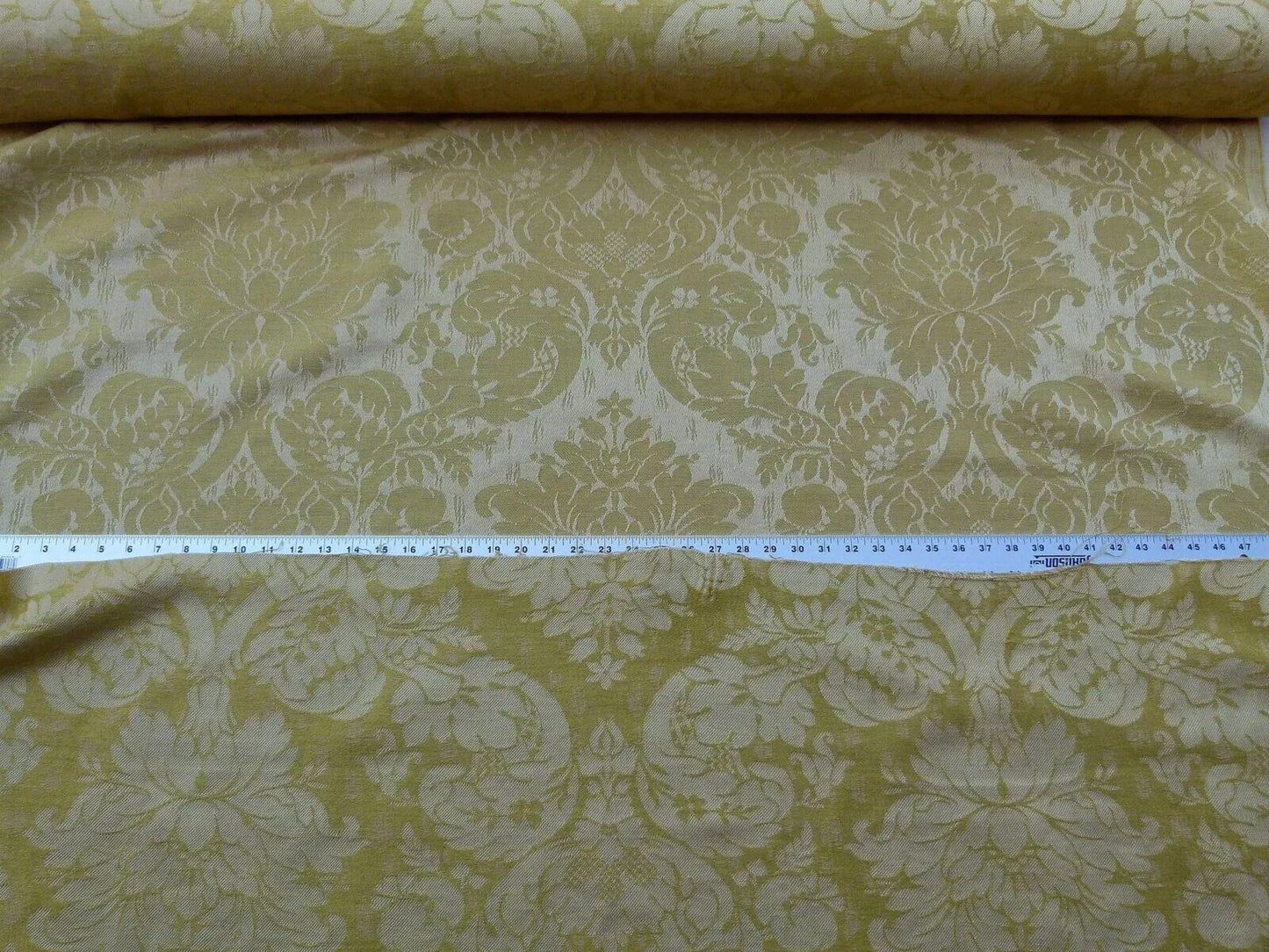 Scalamandre Dover Damask Gold Classic Damask Cotton Linen Renaissance Old World Weavers MSRP USD 292/Y