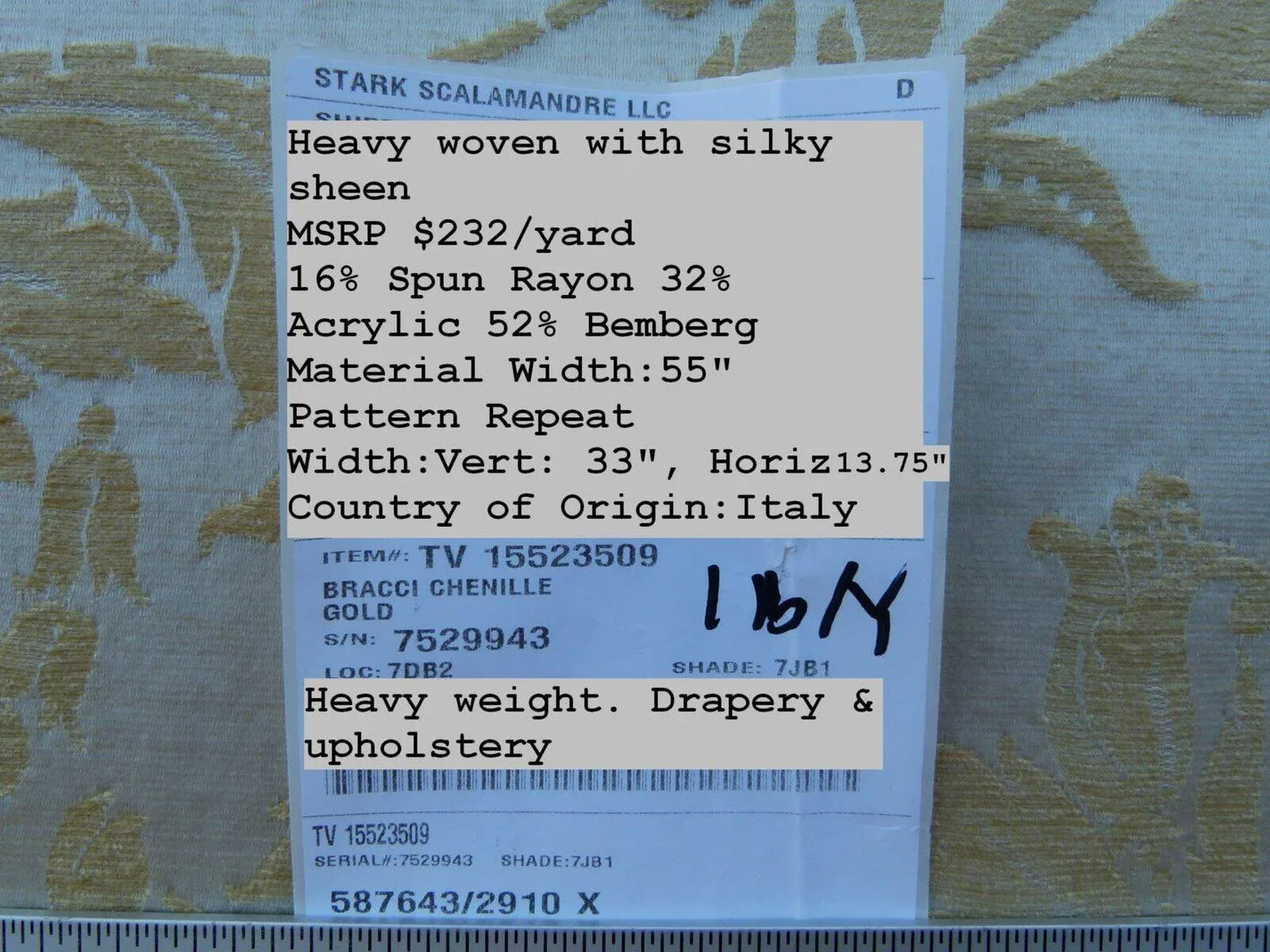 Scalamandre Elegant Bracci Chenille Gold Acanthus Feather Damask  Old World Weavers MSRP USD 232/Y