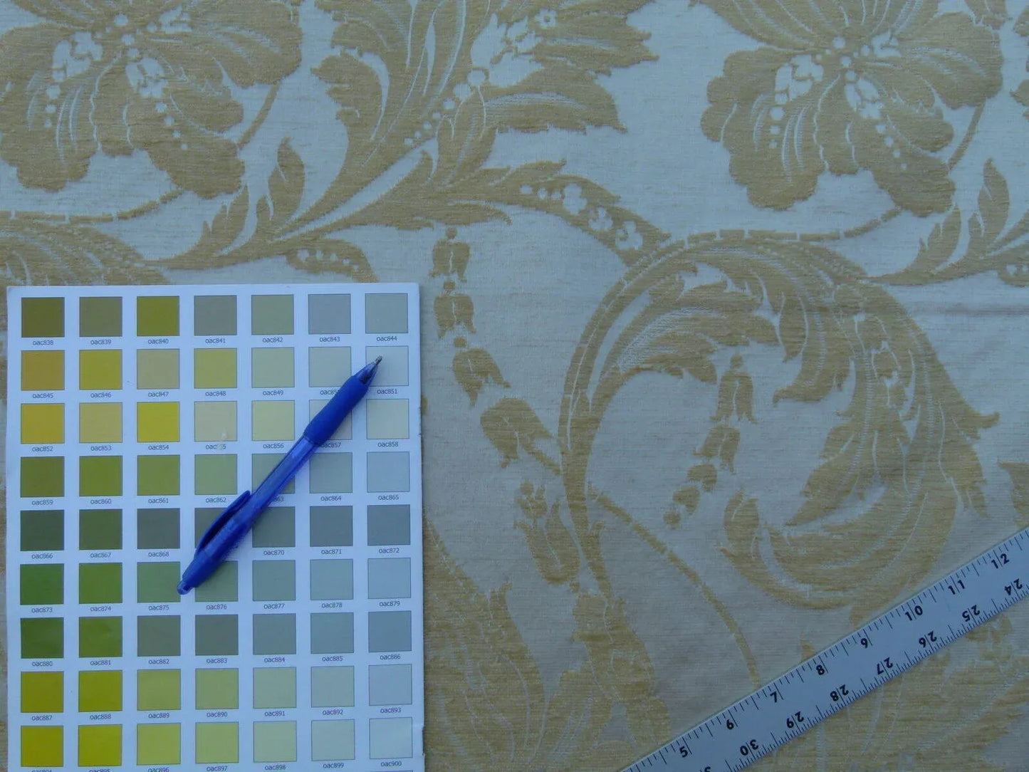 Scalamandre Elegant Bracci Chenille Gold Acanthus Feather Damask  Old World Weavers MSRP USD 232/Y