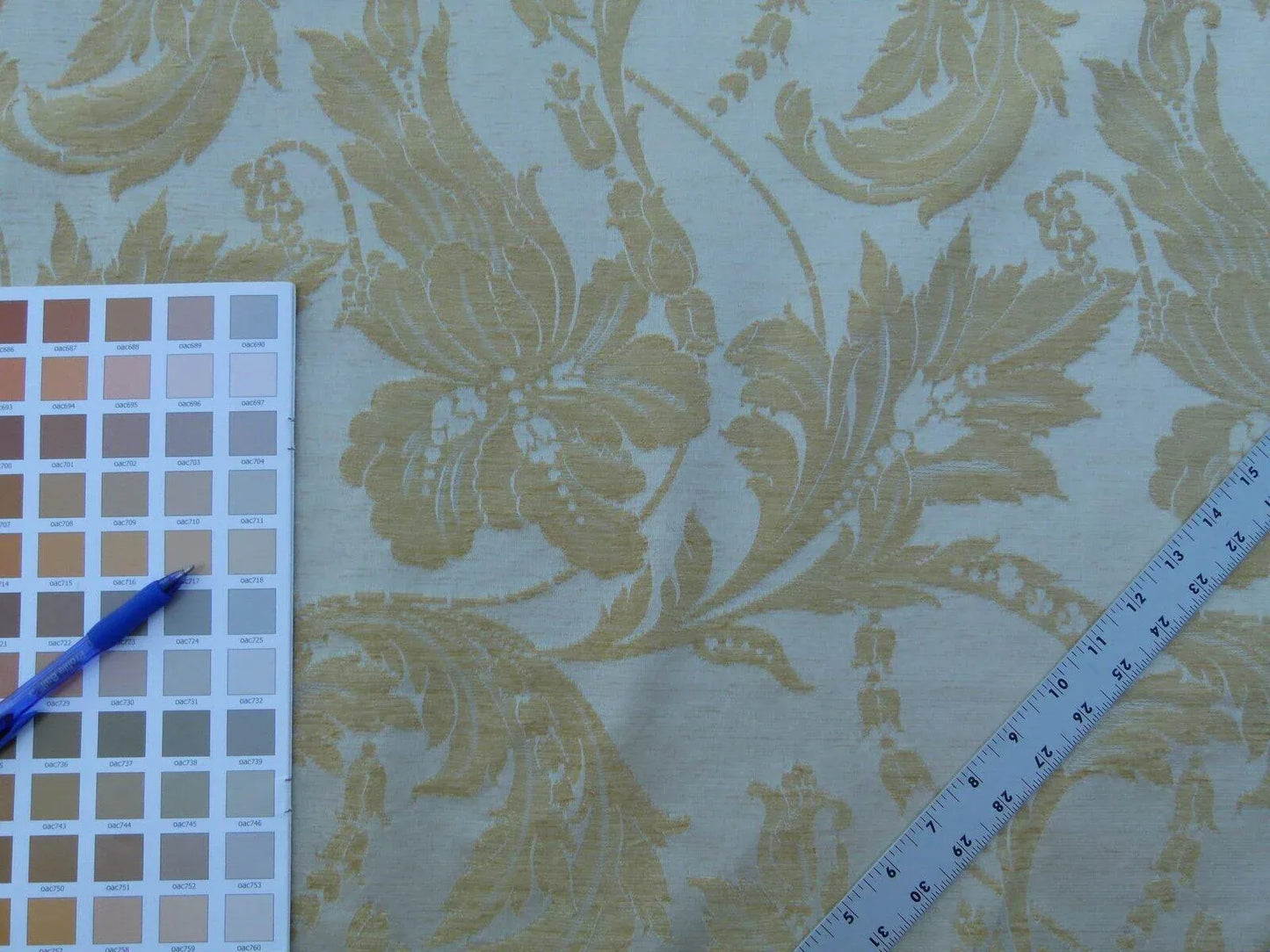 Scalamandre Elegant Bracci Chenille Gold Acanthus Feather Damask  Old World Weavers MSRP USD 232/Y