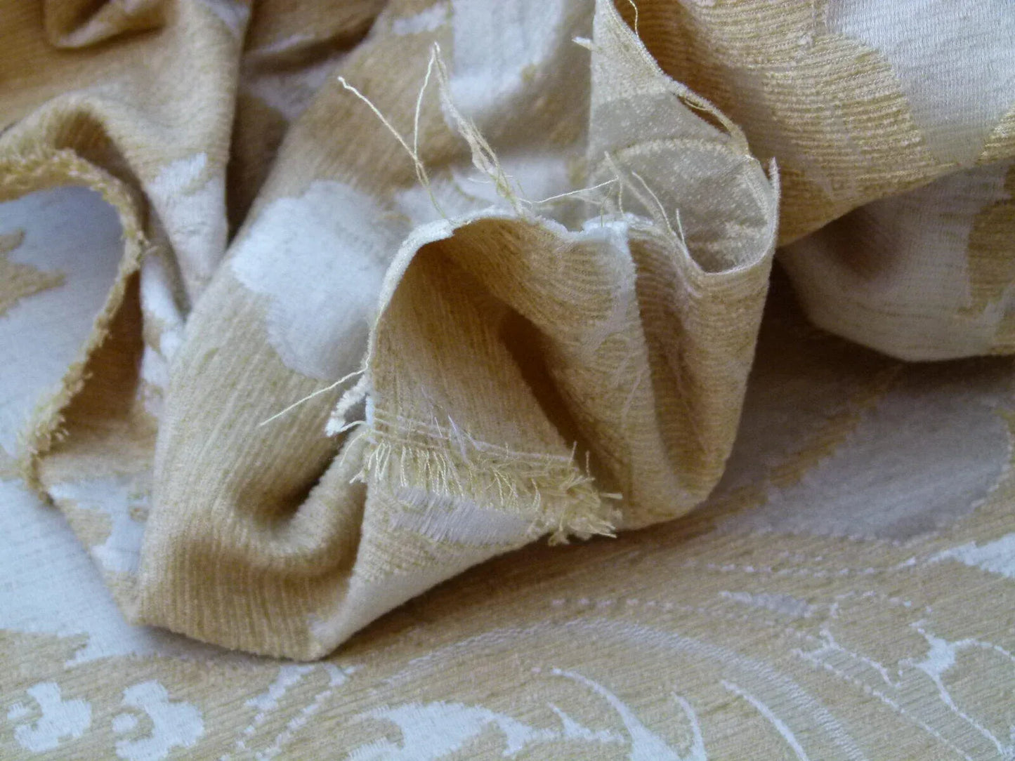 Scalamandre Elegant Bracci Chenille Gold Acanthus Feather Damask  Old World Weavers MSRP USD 232/Y