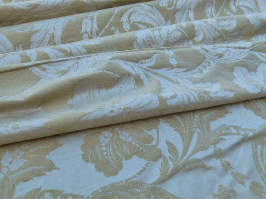 Scalamandre Elegant Bracci Chenille Gold Acanthus Feather Damask  Old World Weavers MSRP USD 232/Y