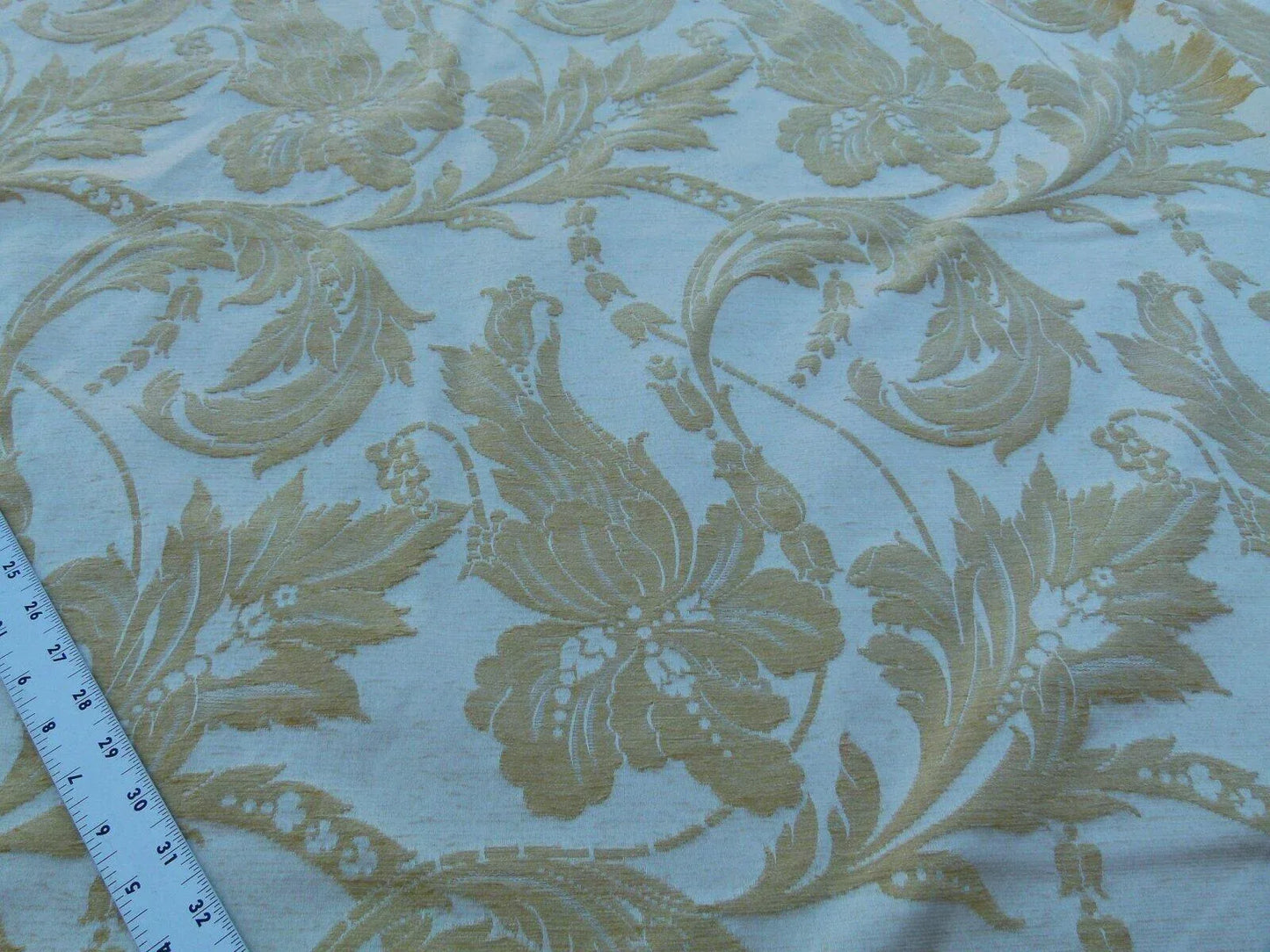 Scalamandre Elegant Bracci Chenille Gold Acanthus Feather Damask  Old World Weavers MSRP USD 232/Y