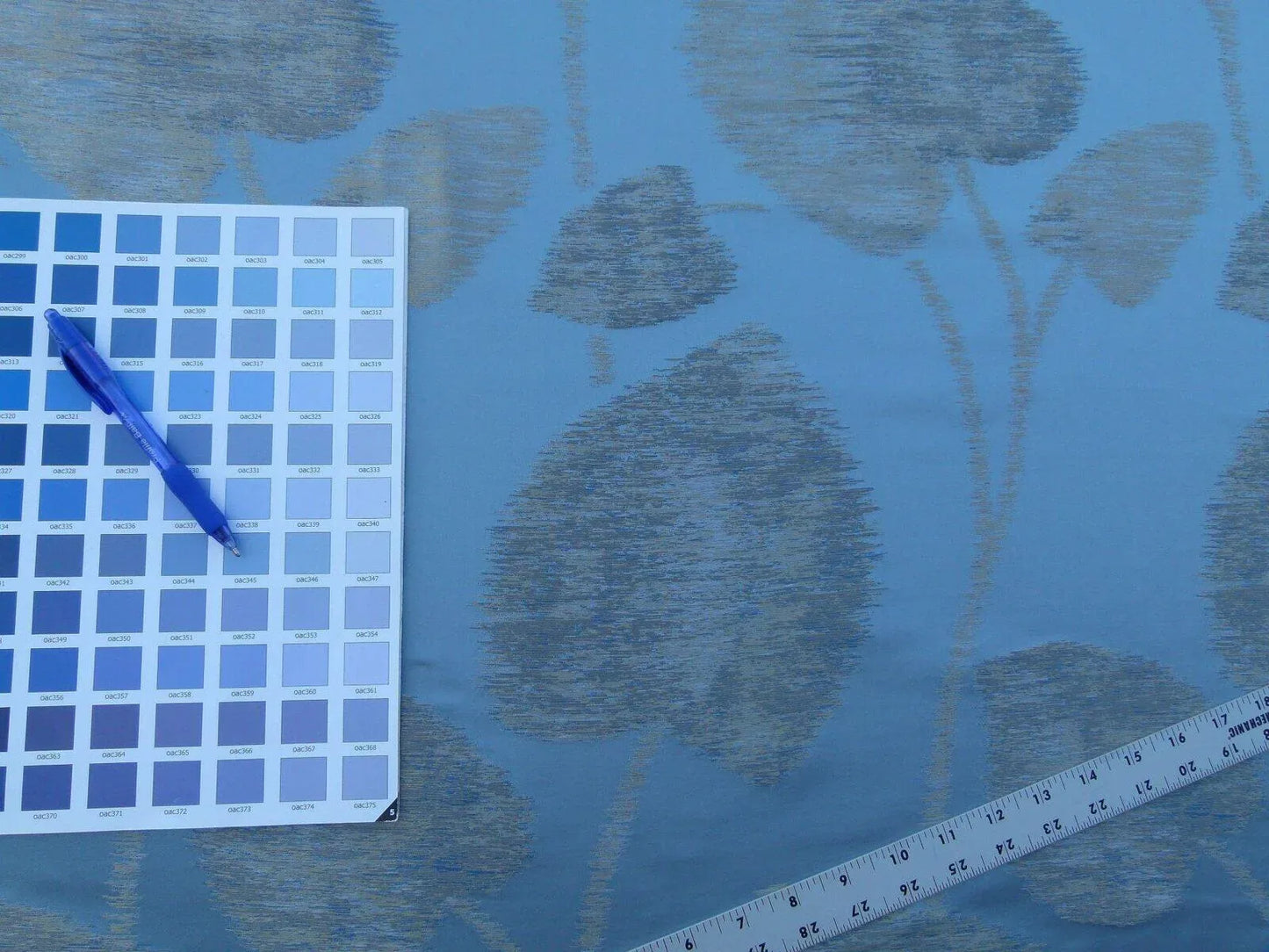 Scalamandre Isabella Blue Shimmer Mystic Foliage Heart Shape Silk Lampas Old World Weavers MSRP USD 428/y