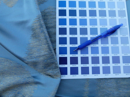 Scalamandre Isabella Blue Shimmer Mystic Foliage Heart Shape Silk Lampas Old World Weavers MSRP USD 428/y