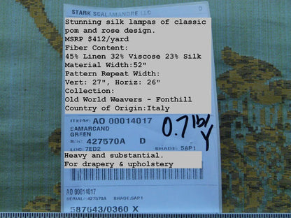 Scalamandre Samarcand Green Copper Gold Heavy Silk Damask  Old World Weavers MSRP USD 412