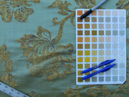 Scalamandre Samarcand Green Copper Gold Heavy Silk Damask  Old World Weavers MSRP USD 412