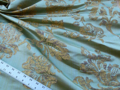Scalamandre Samarcand Green Copper Gold Heavy Silk Damask  Old World Weavers MSRP USD 412