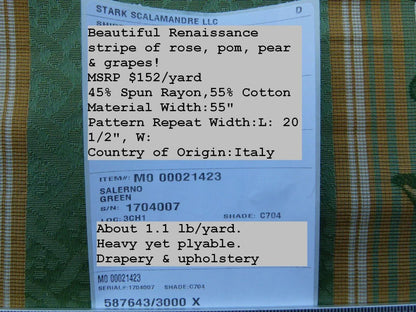 Scalamandre Salerno Green Grey Watkins Floral Pomegranate Pear Rose Stripe MSRP USD 152/Y