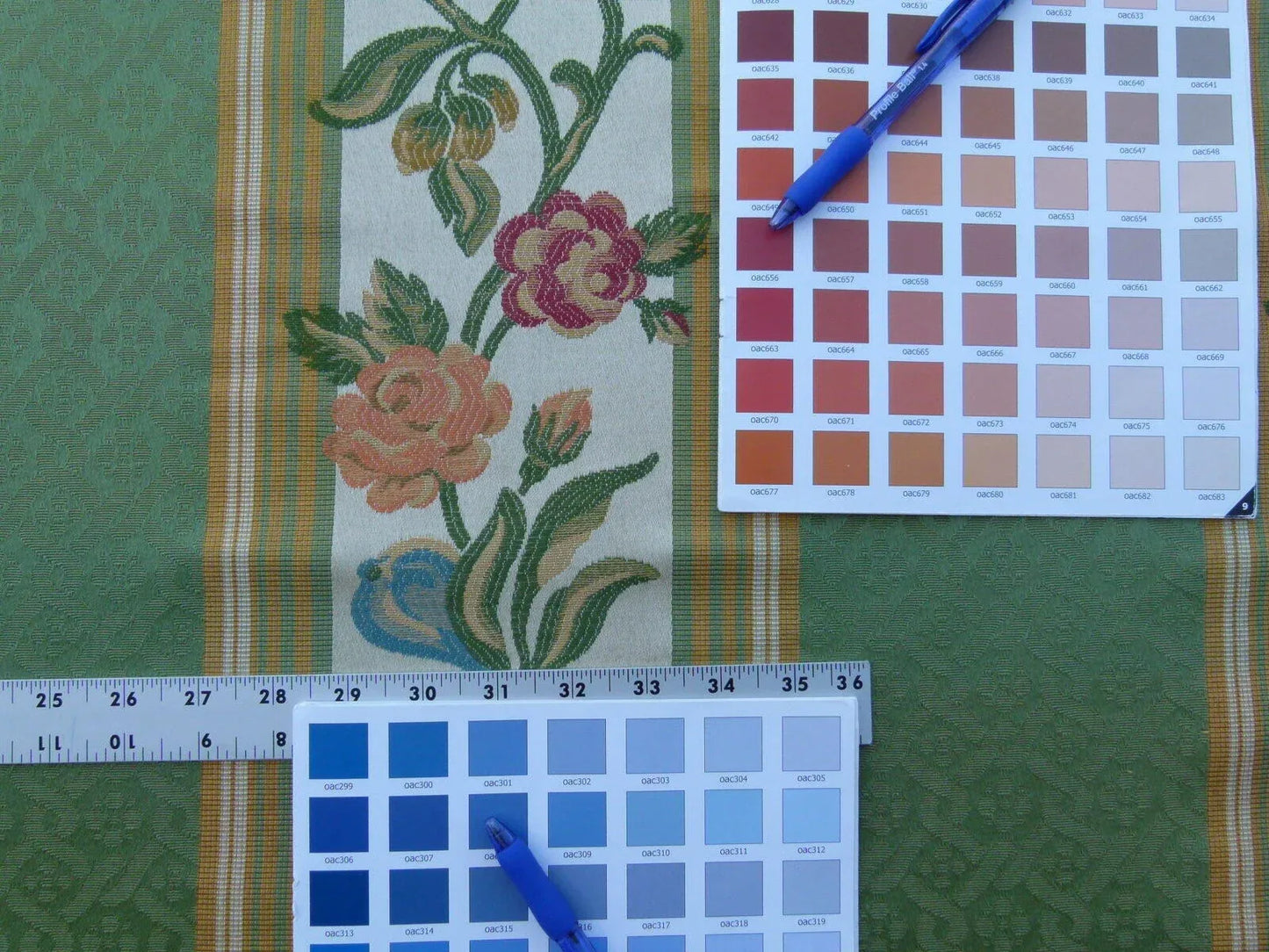 Scalamandre Salerno Green Grey Watkins Floral Pomegranate Pear Rose Stripe MSRP USD 152/Y