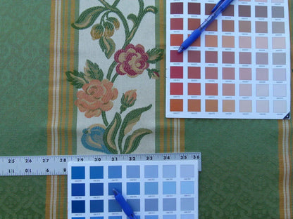 Scalamandre Salerno Green Grey Watkins Floral Pomegranate Pear Rose Stripe MSRP USD 152/Y