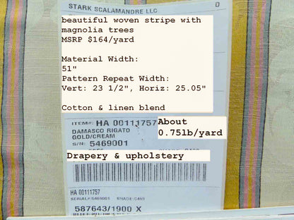 Scalamandre Damasko Rigato Damask Stripe Magnolia Gold Cream Pink Old World Weavers Fonthill MSRP USD 164/Y