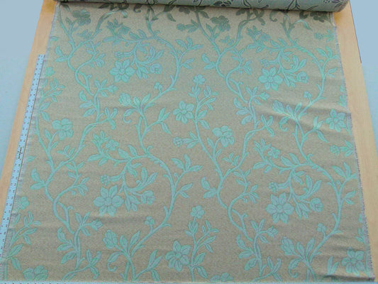 Scalamandre Romantic Sapporo Aqua Blue Brown Silk Linen Lampas MSRP USD 516/y Superb Weight! Vine