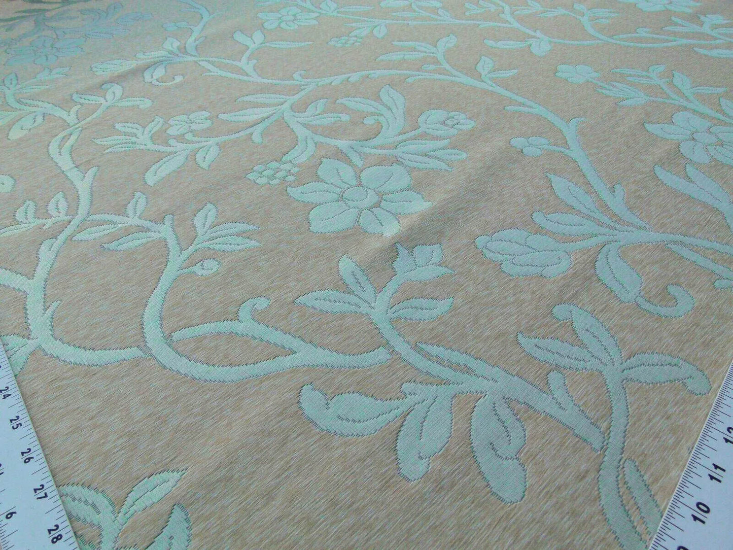 Scalamandre Romantic Sapporo Aqua Blue Brown Silk Linen Lampas MSRP USD 516/y Superb Weight! Vine