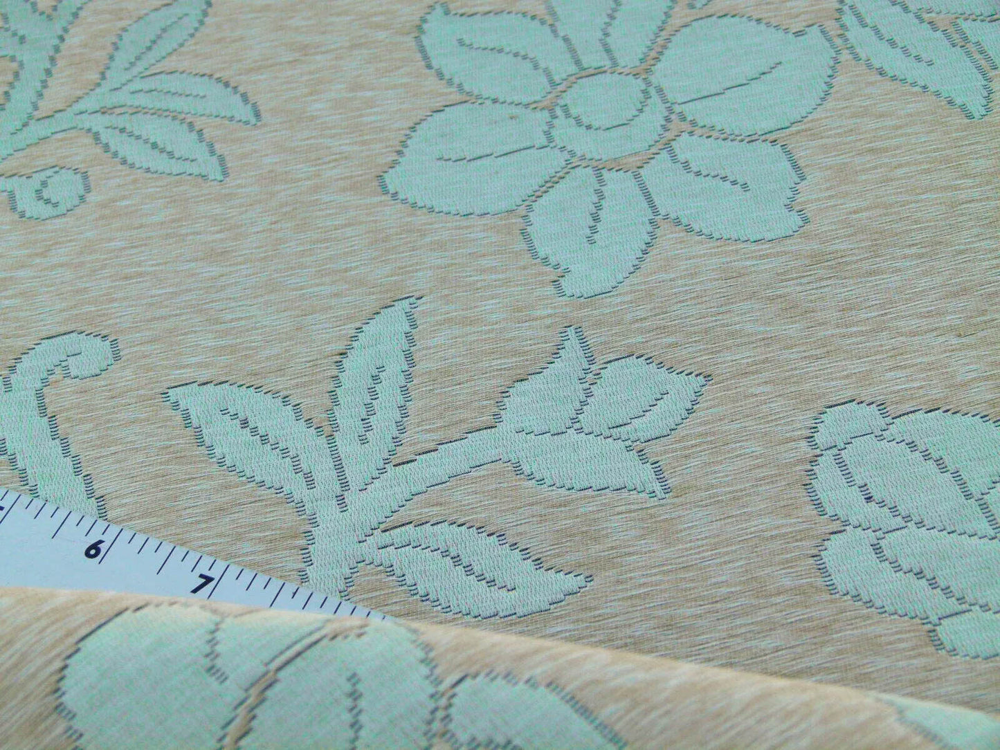 Scalamandre Romantic Sapporo Aqua Blue Brown Silk Linen Lampas MSRP USD 516/y Superb Weight! Vine