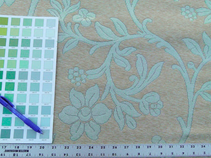 Scalamandre Romantic Sapporo Aqua Blue Brown Silk Linen Lampas MSRP USD 516/y Superb Weight! Vine