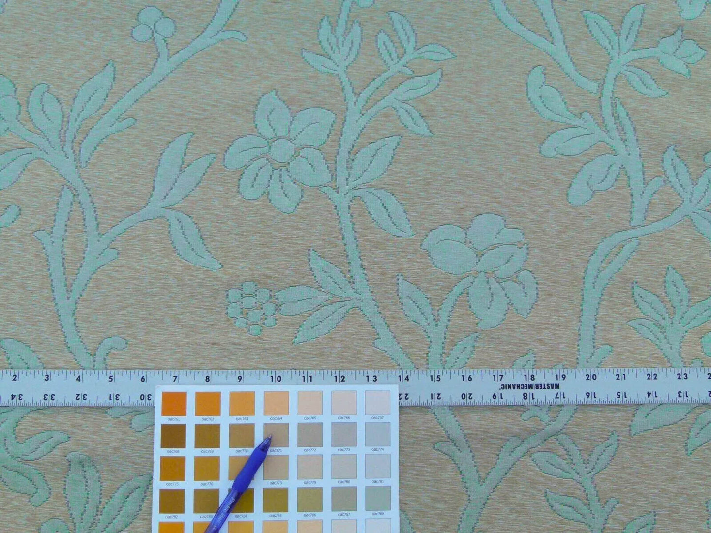 Scalamandre Romantic Sapporo Aqua Blue Brown Silk Linen Lampas MSRP USD 516/y Superb Weight! Vine