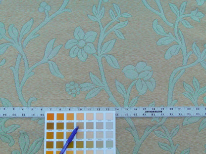 Scalamandre Romantic Sapporo Aqua Blue Brown Silk Linen Lampas MSRP USD 516/y Superb Weight! Vine