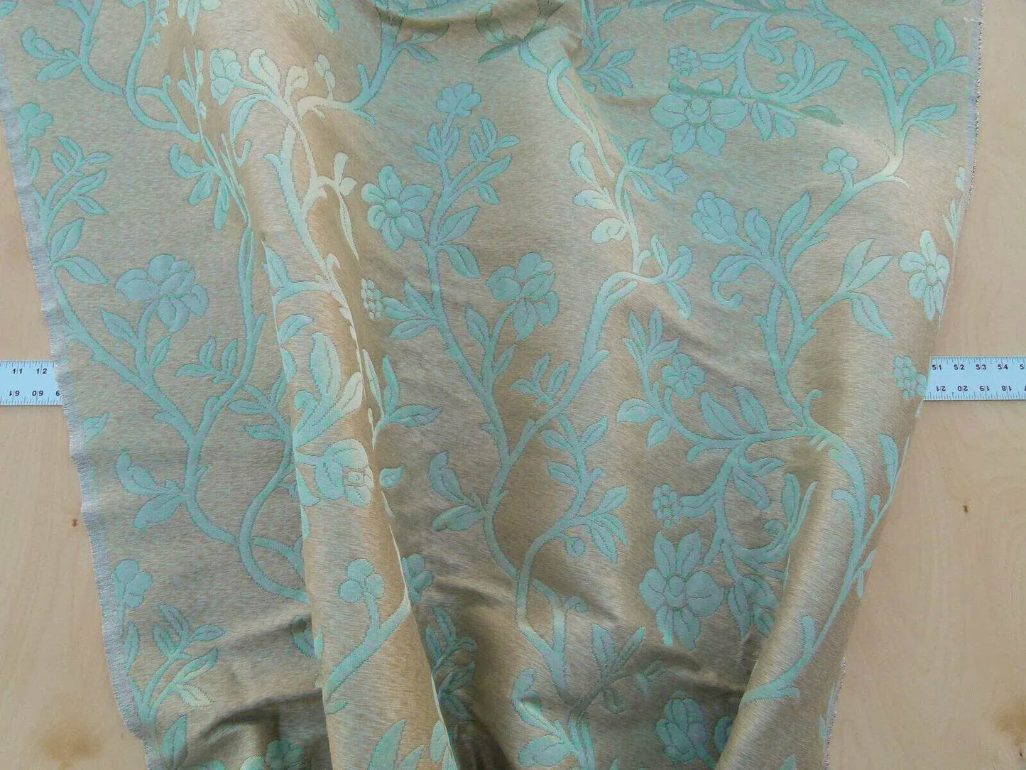 Scalamandre Romantic Sapporo Aqua Blue Brown Silk Linen Lampas MSRP USD 516/y Superb Weight! Vine
