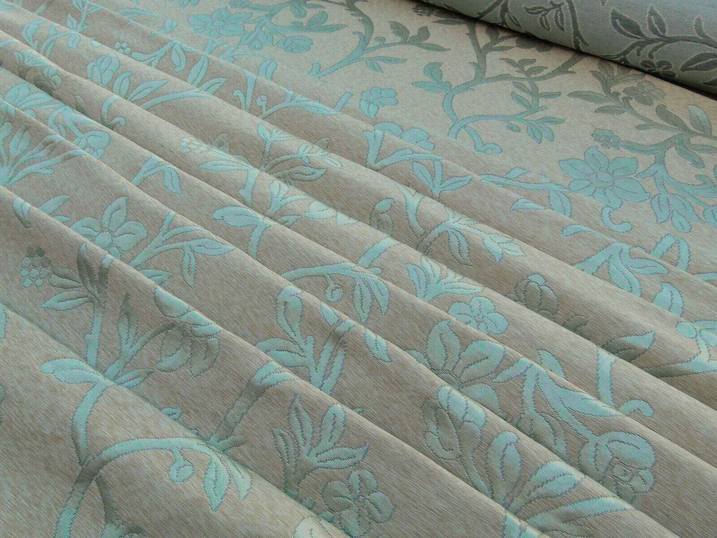 Scalamandre Romantic Sapporo Aqua Blue Brown Silk Linen Lampas MSRP USD 516/y Superb Weight! Vine