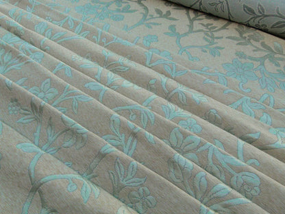 Scalamandre Romantic Sapporo Aqua Blue Brown Silk Linen Lampas MSRP USD 516/y Superb Weight! Vine