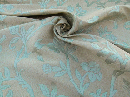 Scalamandre Romantic Sapporo Aqua Blue Brown Silk Linen Lampas MSRP USD 516/y Superb Weight! Vine
