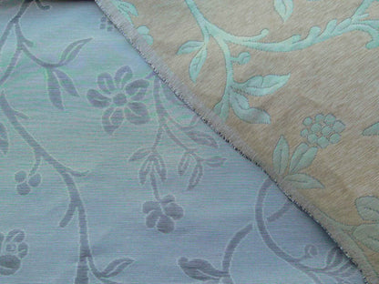 Scalamandre Romantic Sapporo Aqua Blue Brown Silk Linen Lampas MSRP USD 516/y Superb Weight! Vine