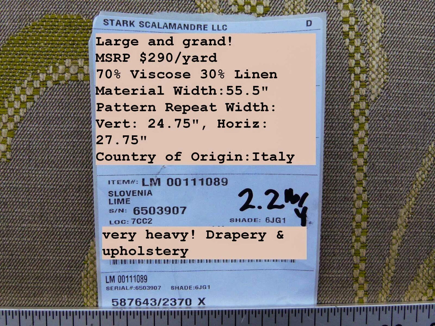 Scalamandre Slovenia Lime Green Large Crewel Flower Lampas Fr Italy Old World Weavers MSRP USD 290/Y