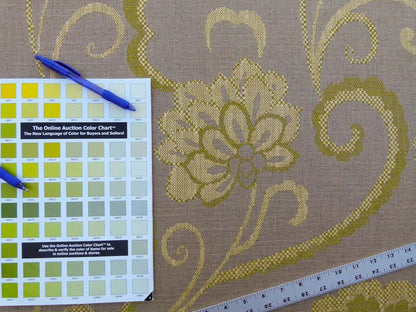 Scalamandre Slovenia Lime Green Large Crewel Flower Lampas Fr Italy Old World Weavers MSRP USD 290/Y