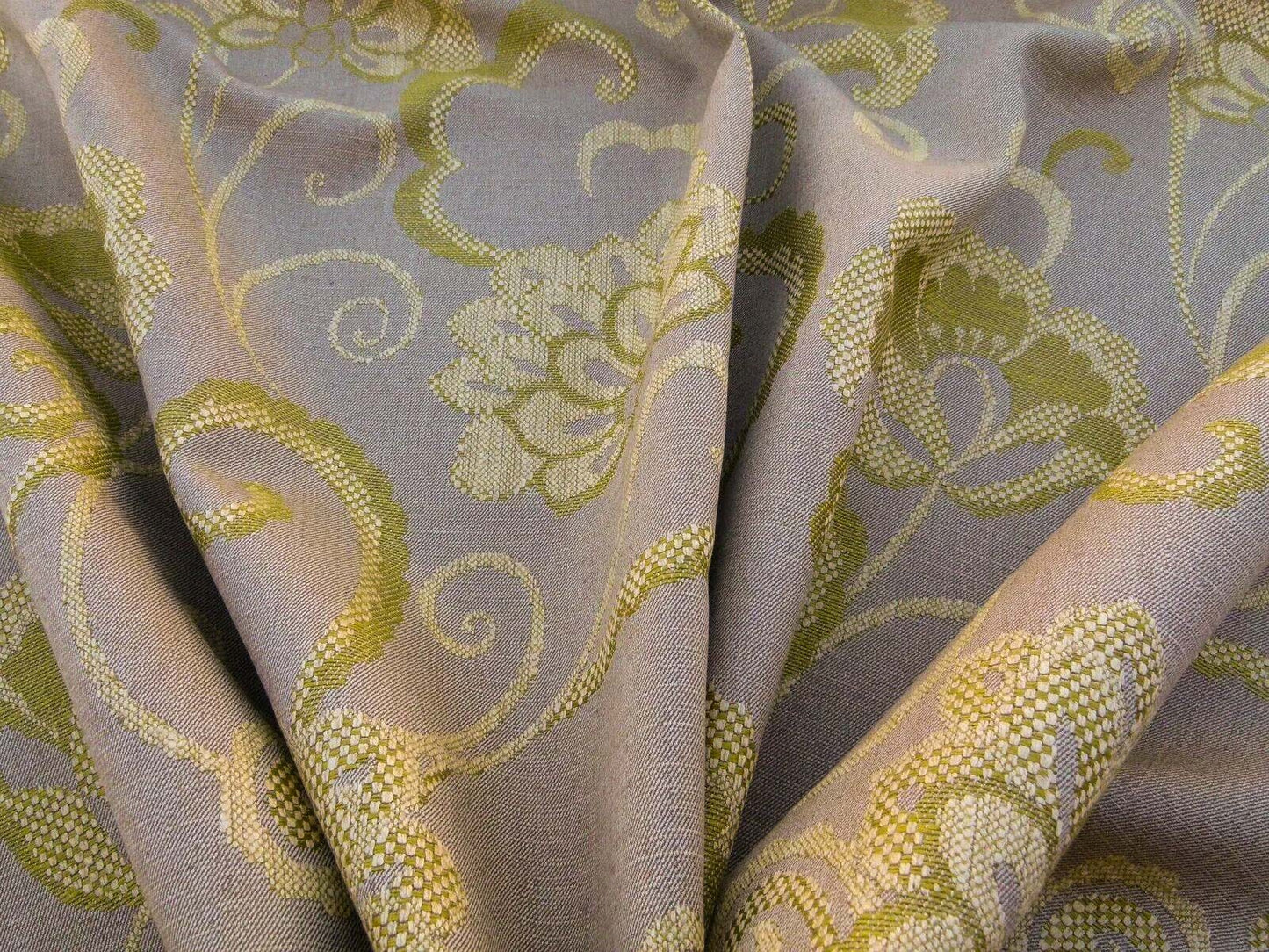 Scalamandre Slovenia Lime Green Large Crewel Flower Lampas Fr Italy Old World Weavers MSRP USD 290/Y