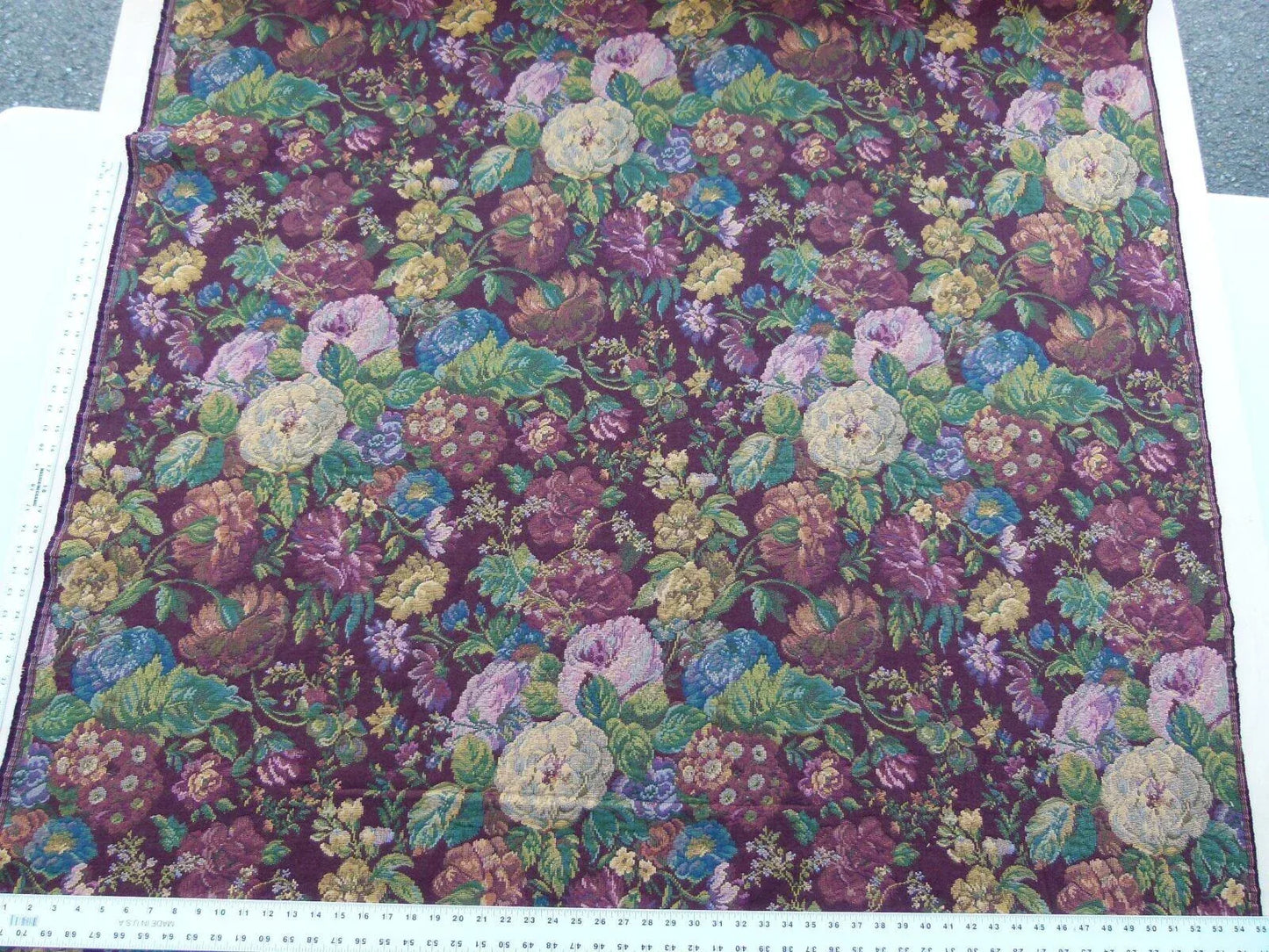 Scalamandre Veronica Wine Red Rembrandt Rose Carnation Bouquet Red Green Pink Blue Old World Weavers Traditional Flower Tapestry MSRP USD 188