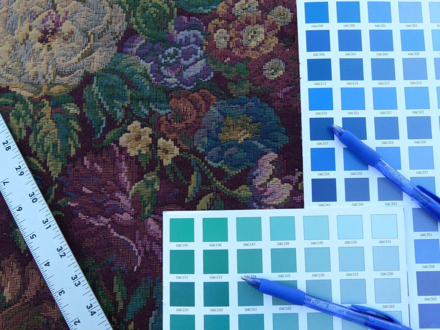 Scalamandre Veronica Wine Red Rembrandt Rose Carnation Bouquet Red Green Pink Blue Old World Weavers Traditional Flower Tapestry MSRP USD 188