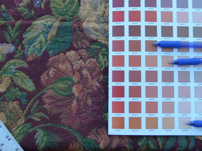 Scalamandre Veronica Wine Red Rembrandt Rose Carnation Bouquet Red Green Pink Blue Old World Weavers Traditional Flower Tapestry MSRP USD 188